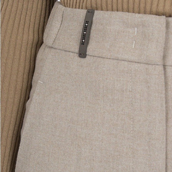 PESERICO Beige High-waisted Wool Pants/Trousers with Knit Cuff Hem - Picture 3 of 15